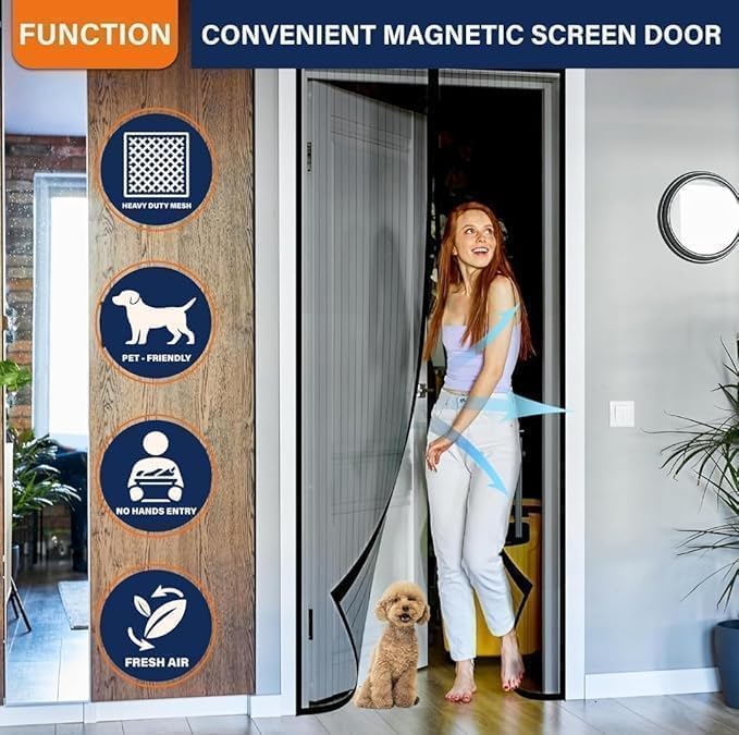 Polyester Magnetic Mosquito Net for Door |(Black, 210 x 100 Cms)