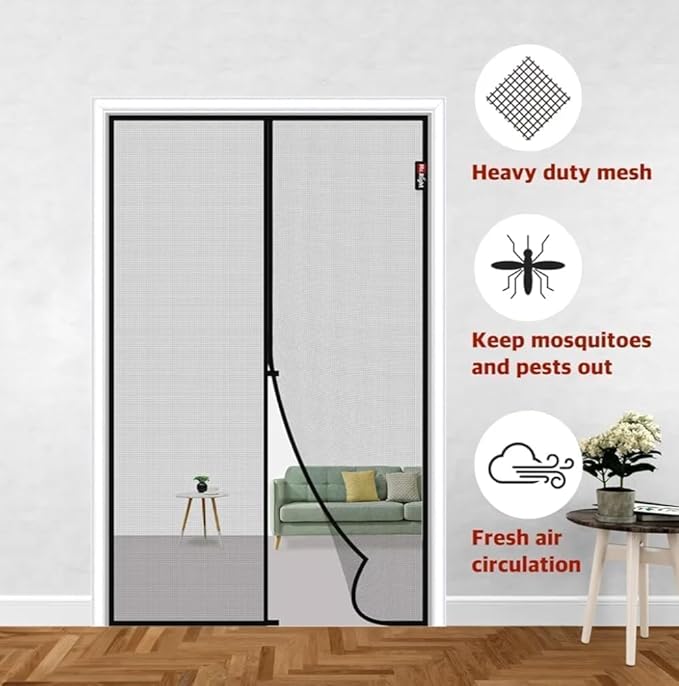 Polyester Magnetic Mosquito Net for Door |(Black, 210 x 100 Cms)
