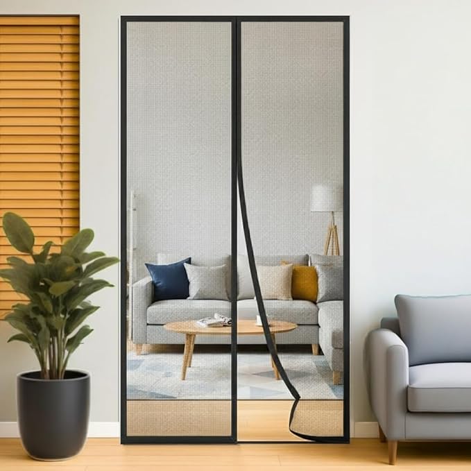 Polyester Magnetic Mosquito Net for Door |(Black, 210 x 100 Cms)