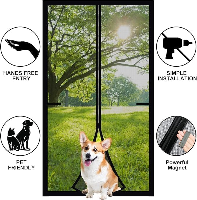 Polyester Magnetic Mosquito Net for Door |(Black, 210 x 100 Cms)
