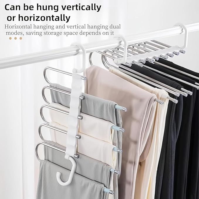 5 in 1 Stainless Steel Foldable Hanger for Clothes Hanging (Pack of 2)