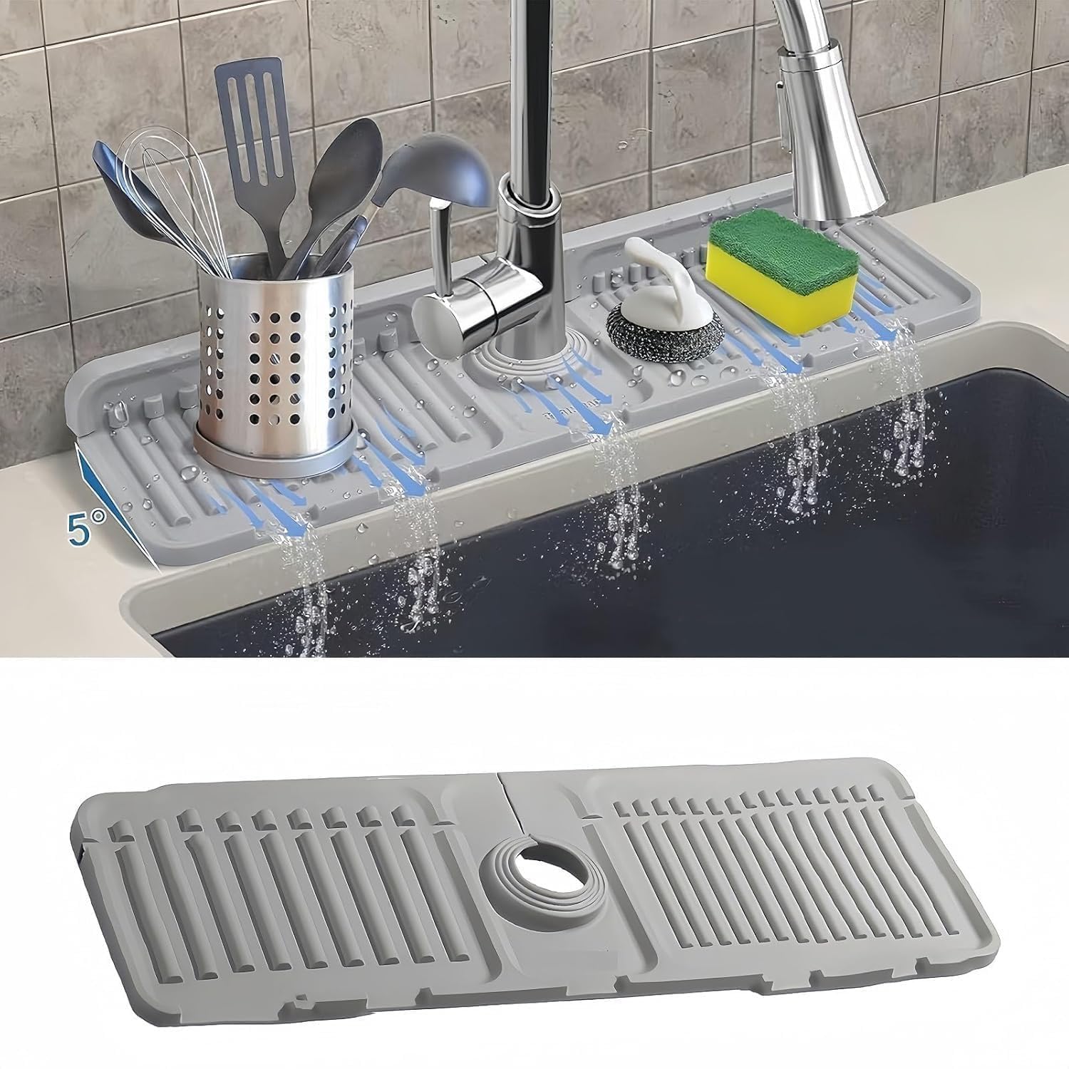 Silicone Sink Drainer Pad with Faucet Mat