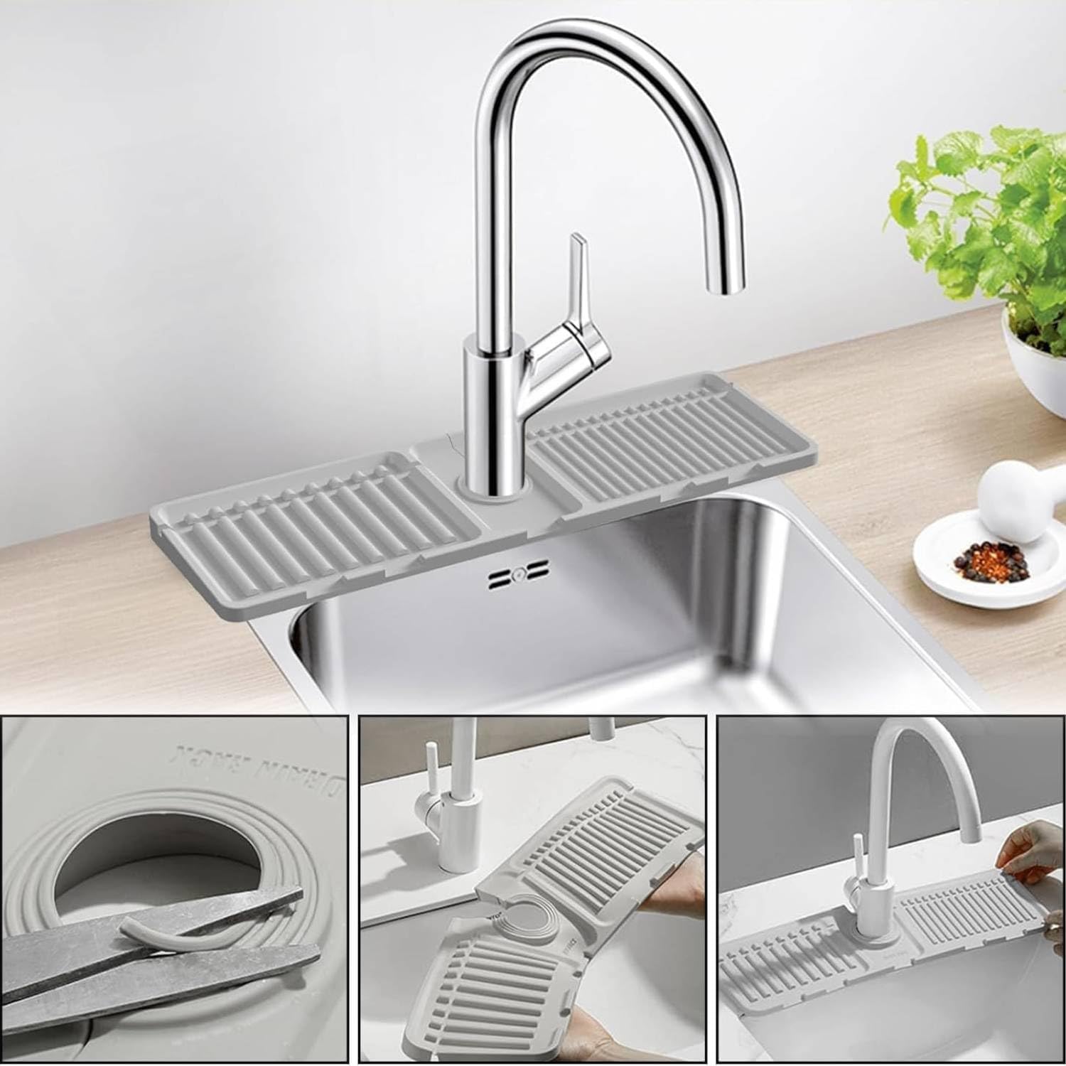 Silicone Sink Drainer Pad with Faucet Mat