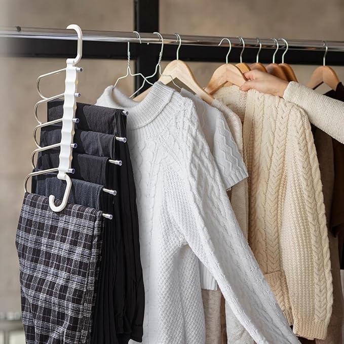 5 in 1 Stainless Steel Foldable Hanger for Clothes Hanging (Pack of 2)