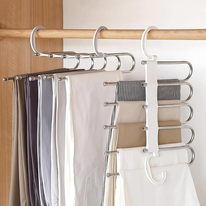 5 in 1 Stainless Steel Foldable Hanger for Clothes Hanging (Pack of 2)