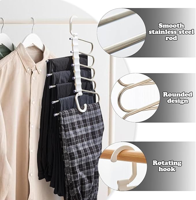 5 in 1 Stainless Steel Foldable Hanger for Clothes Hanging (Pack of 2)